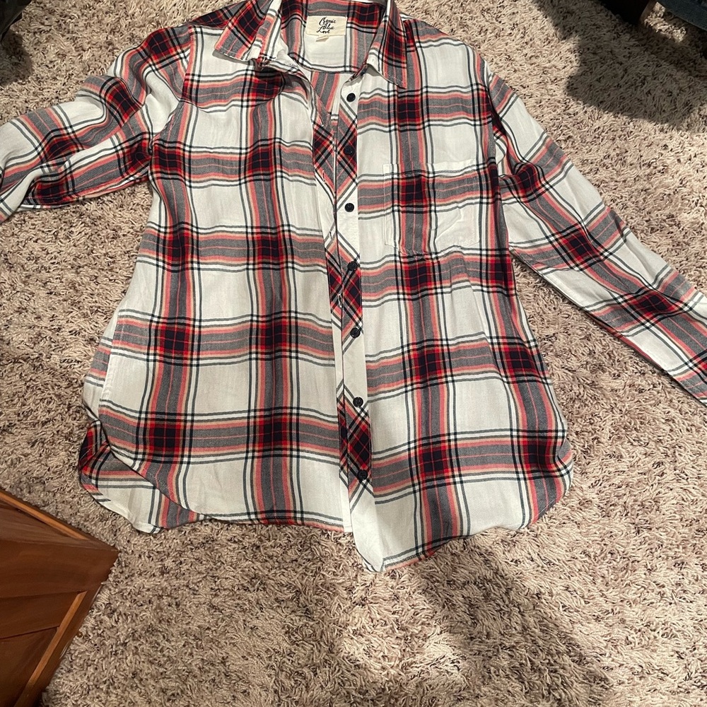 Plaid Button Down Shirt - Red and White
